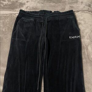Bebe Black Velour Pants with Rhinestone Detail